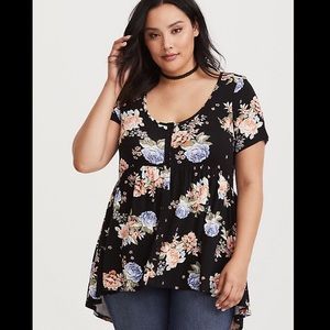 Torrid Floral Jersey BabyDoll Hi-Low Blouse Sz 00